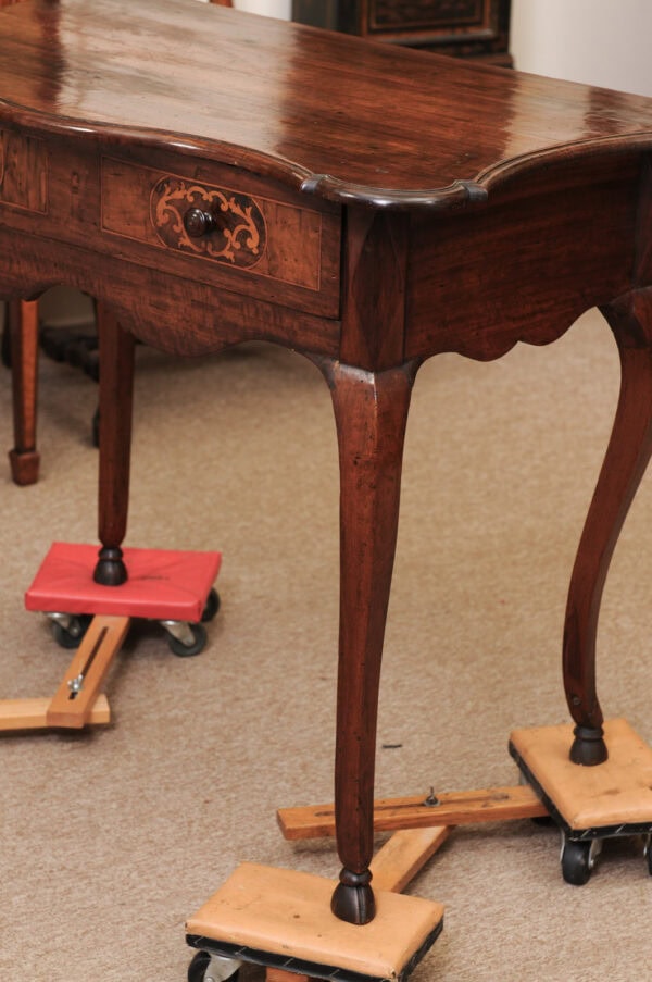 18th Century Italian Piedmontese Walnut Table with Inlay, Drawer & Hoof Feet - Image 13