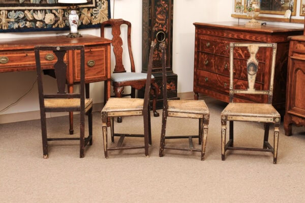 Set of 4 18th Century Italian Louis XVI Painted Side Chairs with Rush Seats - Image 13
