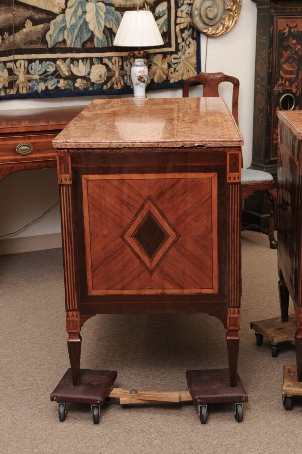 Pair of Fine Late 18th Century Italian Neoclassical Parquetry Inlaid Commodes with Marble Tops ca. 1790 - Image 13