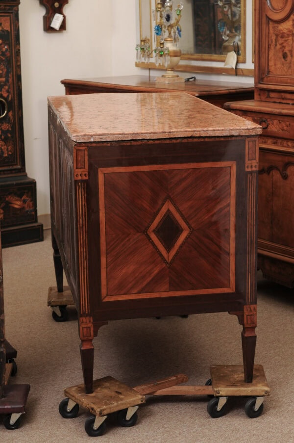 Pair of Fine Late 18th Century Italian Neoclassical Parquetry Inlaid Commodes with Marble Tops ca. 1790 - Image 15