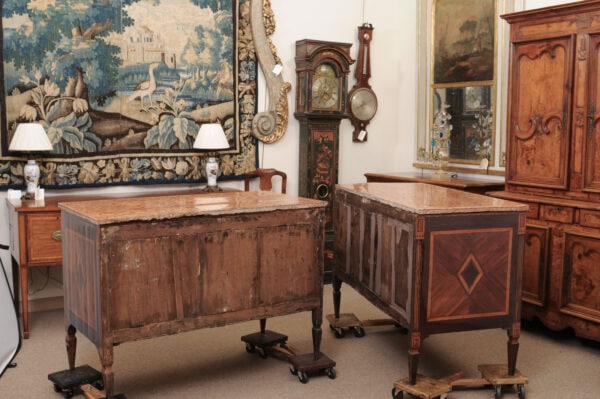 Pair of Fine Late 18th Century Italian Neoclassical Parquetry Inlaid Commodes with Marble Tops ca. 1790 - Image 16
