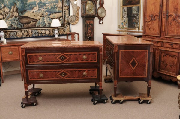 Pair of Fine Late 18th Century Italian Neoclassical Parquetry Inlaid Commodes with Marble Tops ca. 1790 - Image 18