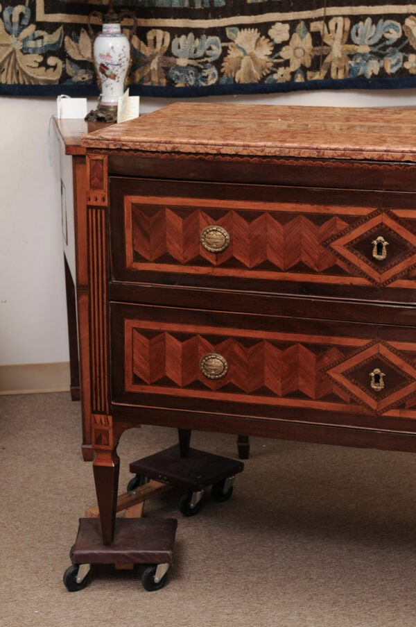 Pair of Fine Late 18th Century Italian Neoclassical Parquetry Inlaid Commodes with Marble Tops ca. 1790 - Image 20