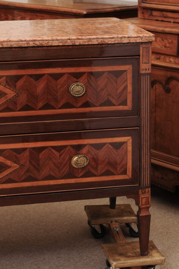 Pair of Fine Late 18th Century Italian Neoclassical Parquetry Inlaid Commodes with Marble Tops ca. 1790 - Image 22