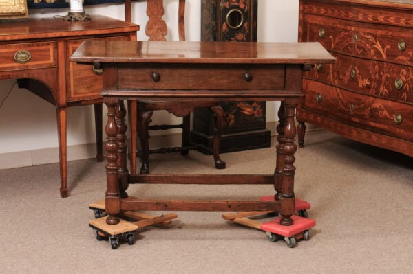 19th Century Italian Walnut Console Table with Drawer, Turned Legs & Box Stretcher - Image 13