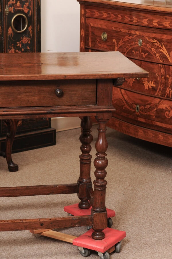 19th Century Italian Walnut Console Table with Drawer, Turned Legs & Box Stretcher - Image 14