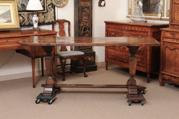 Large Tuscan Walnut Trestle Dining Table - Image 13