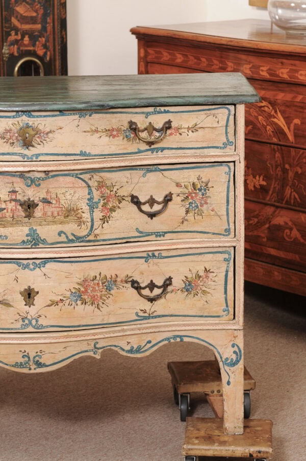 18th Century Italian Genovese Painted Commode with 3 Drawers & Faux Painted Marble Top - Image 14