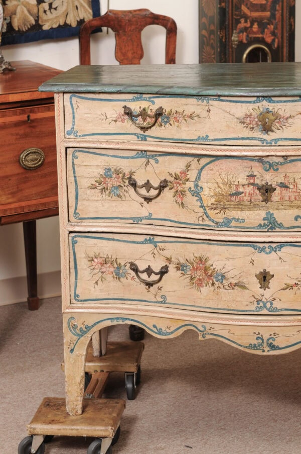 18th Century Italian Genovese Painted Commode with 3 Drawers & Faux Painted Marble Top - Image 15