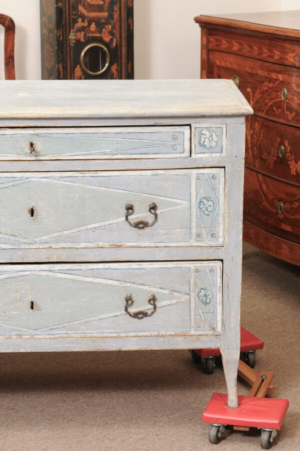 Neoclassical Blue Painted Commode with 3 Drawers, 19th Century Italy - Image 14