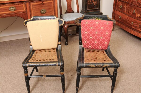 Matched Pair of Baltimore Painted Side Chairs with Cane Seats & Cushions ca. 1830 - Image 13