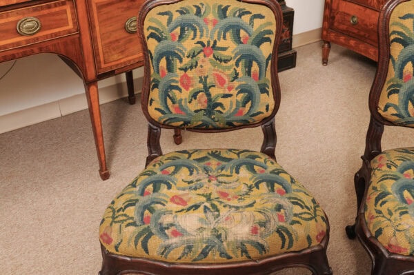 Pair of 18th Century Walnut Piedmontese Side Chairs with Cross Stretchers & Tapestry Upholstery ca 1730 - Image 13