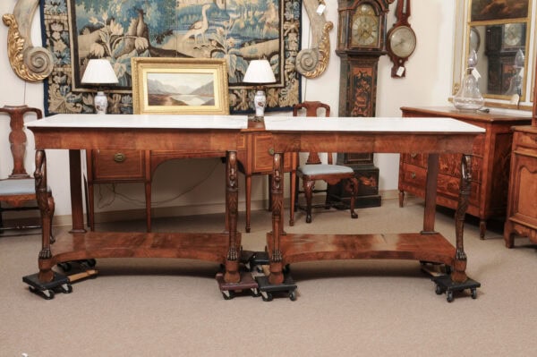 Pair of 19th Century Sicilian Console Tables in Walnut with White Marble Tops and Swan Detail, ca. 1820 - Image 14
