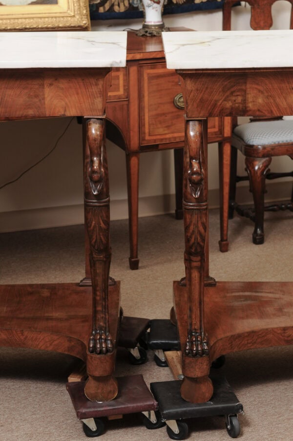Pair of 19th Century Sicilian Console Tables in Walnut with White Marble Tops and Swan Detail, ca. 1820 - Image 15