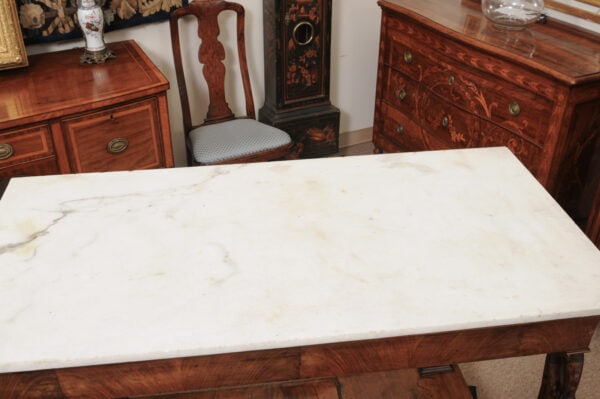 Pair of 19th Century Sicilian Console Tables in Walnut with White Marble Tops and Swan Detail, ca. 1820 - Image 17