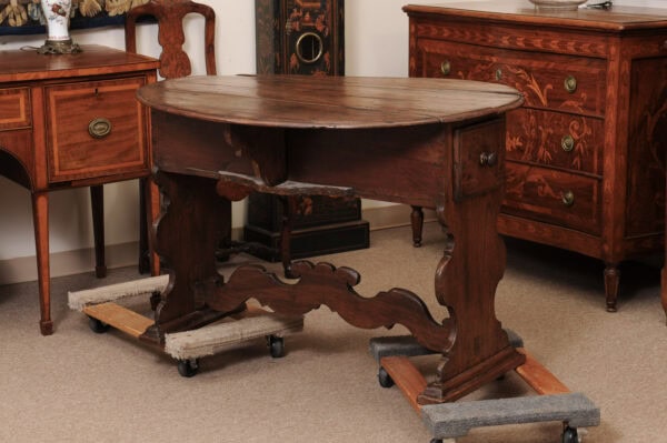 17th Century Italian Walnut Drop Leaf Table with Drawer ca. 1680 - Image 12