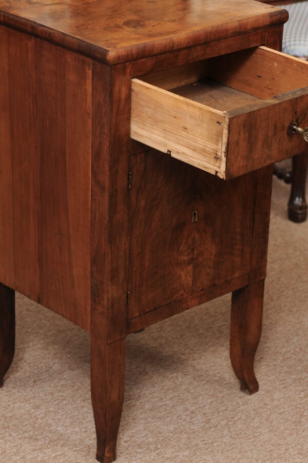 Pair of Late 18th Century Italian Walnut Bedside Commodini with Door & Drawer - Image 8