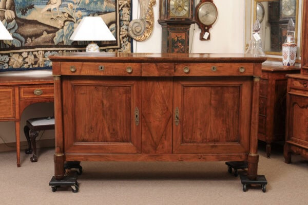 Piedmont Northern Italy Empire Walnut Credenza with Lozenge Detail, 2 Drawers and 2 Cabinet Doors Below - Image 14