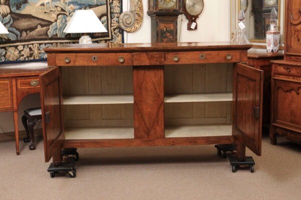 Piedmont Northern Italy Empire Walnut Credenza with Lozenge Detail, 2 Drawers and 2 Cabinet Doors Below - Image 15