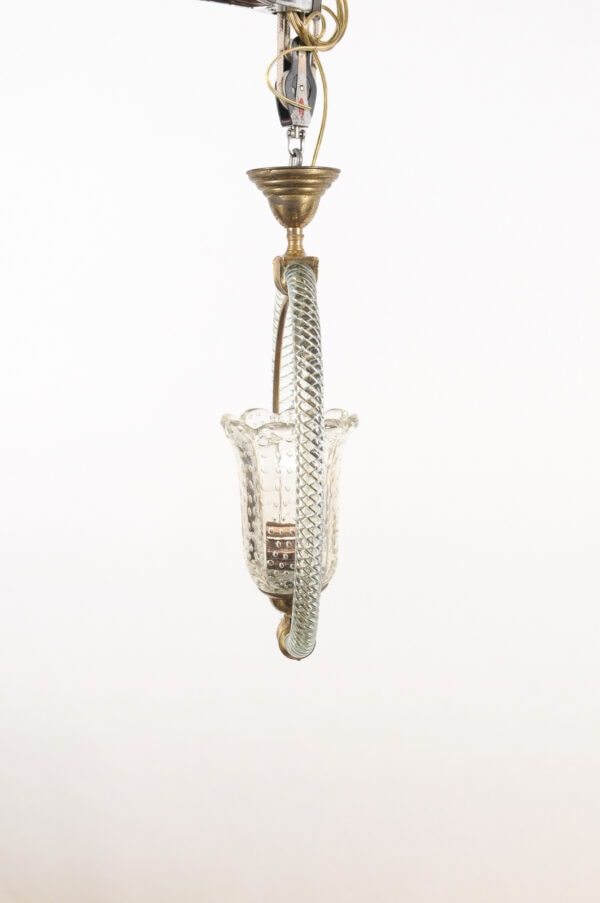 Petite Italian Murano Glass & Brass 1 Light Chandelier, ca. 1960 - Image 14