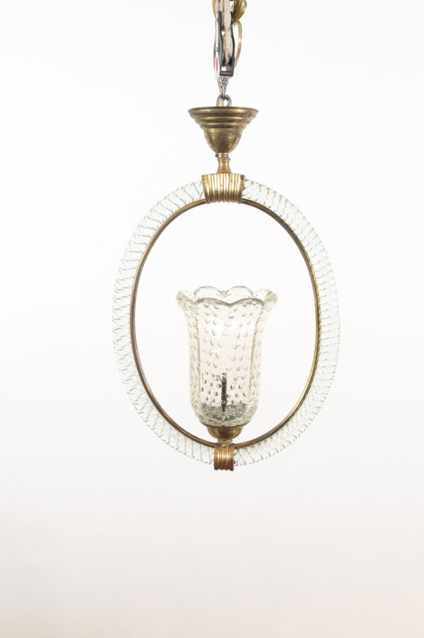 Petite Italian Murano Glass & Brass 1 Light Chandelier, ca. 1960 - Image 15