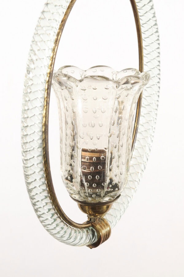 Petite Italian Murano Glass & Brass 1 Light Chandelier, ca. 1960 - Image 17