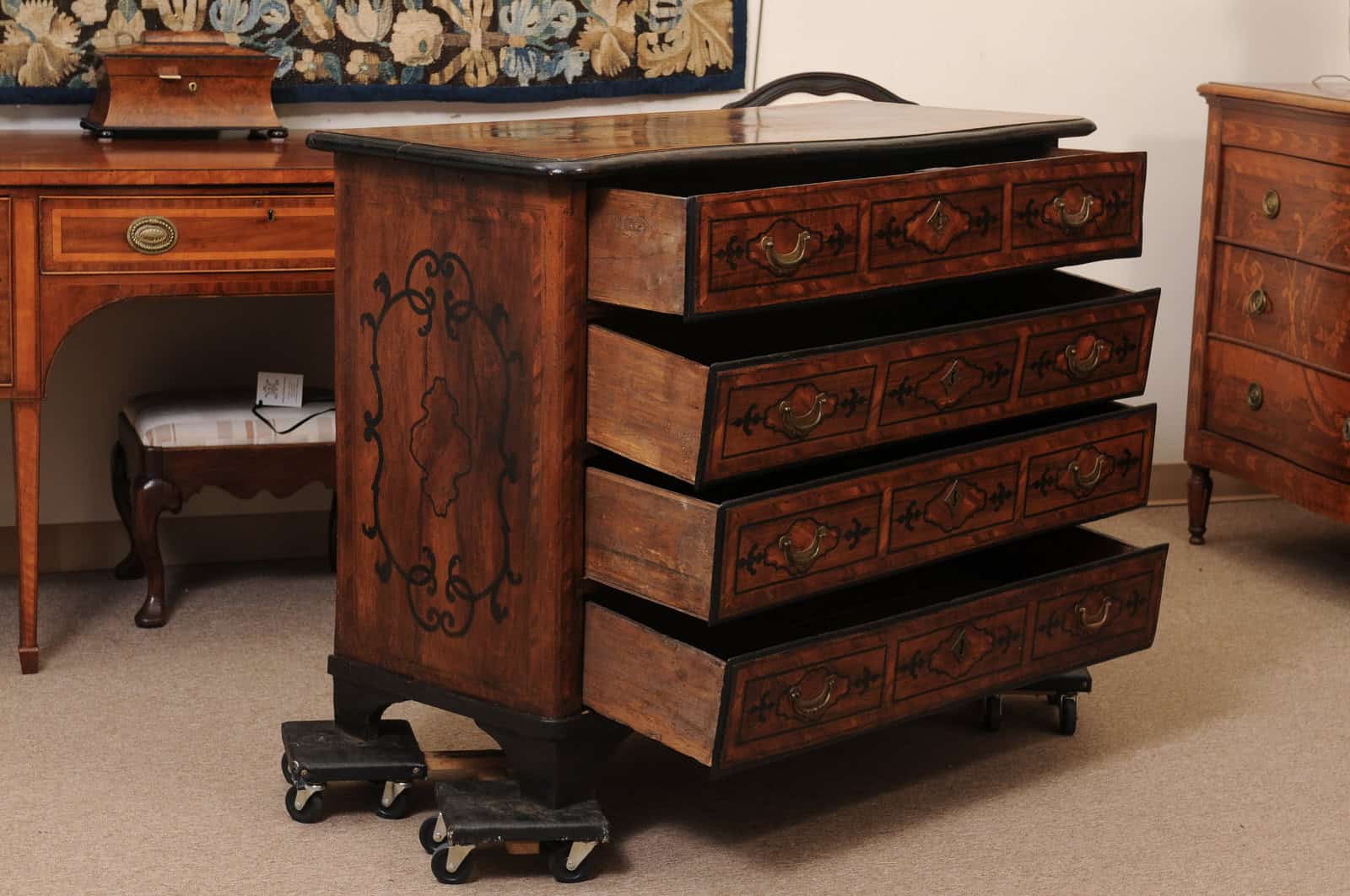 18th Century Italian Walnut Commode with 4 Drawers & Ebonized Detail - Image 4