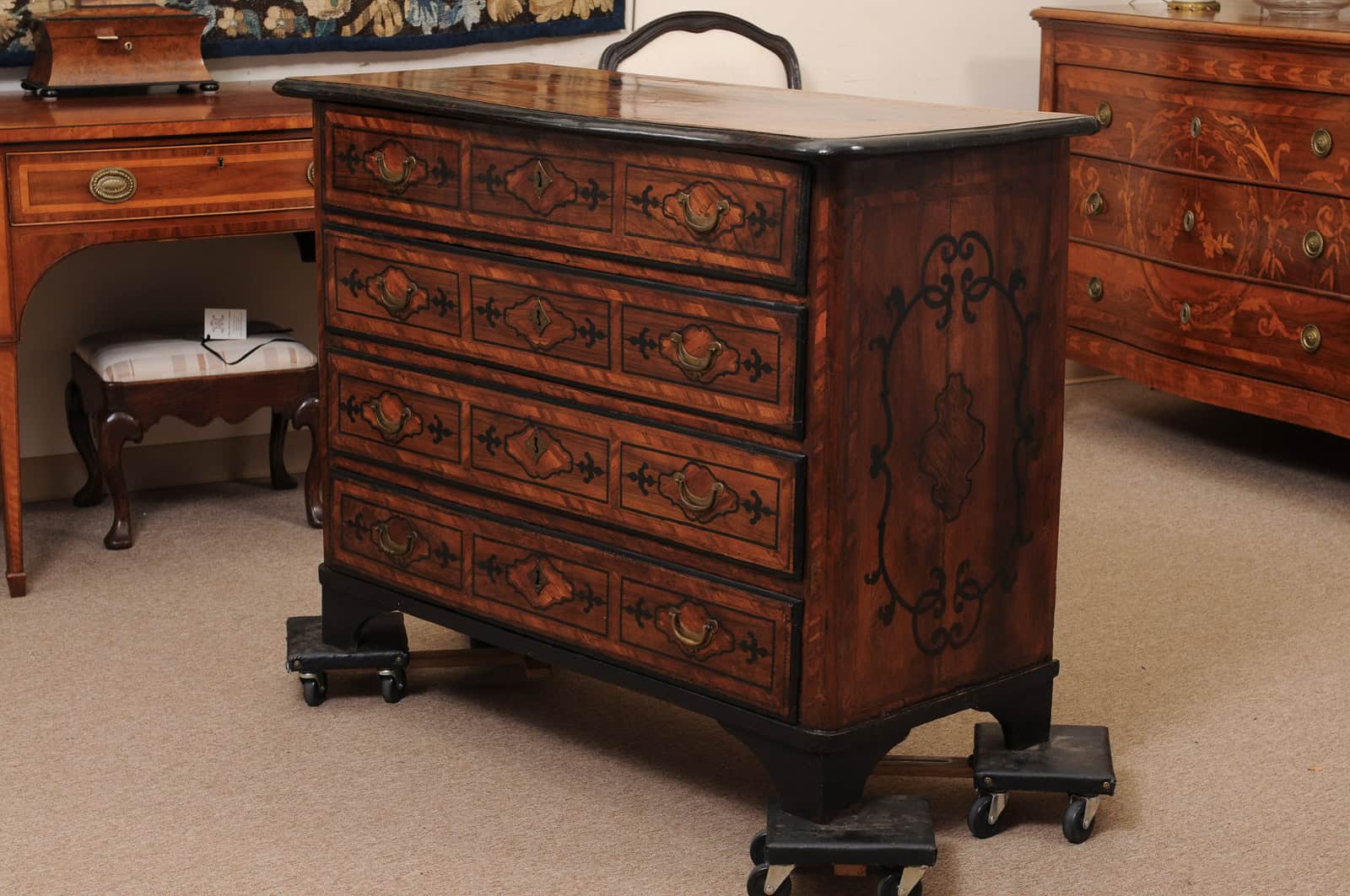 18th Century Italian Walnut Commode with 4 Drawers & Ebonized Detail - Image 12