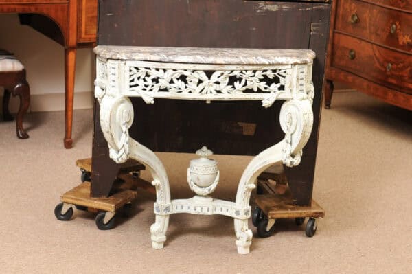 19th Century French Louis Style Green Painted Wall Mounted Console with Marble Top - Image 3