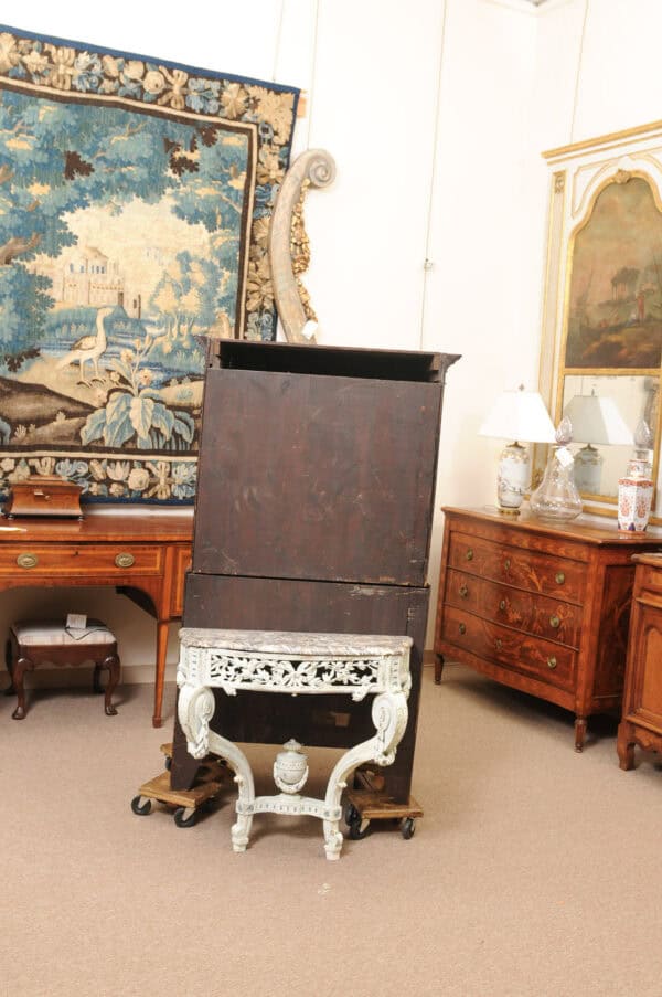 19th Century French Louis Style Green Painted Wall Mounted Console with Marble Top - Image 4