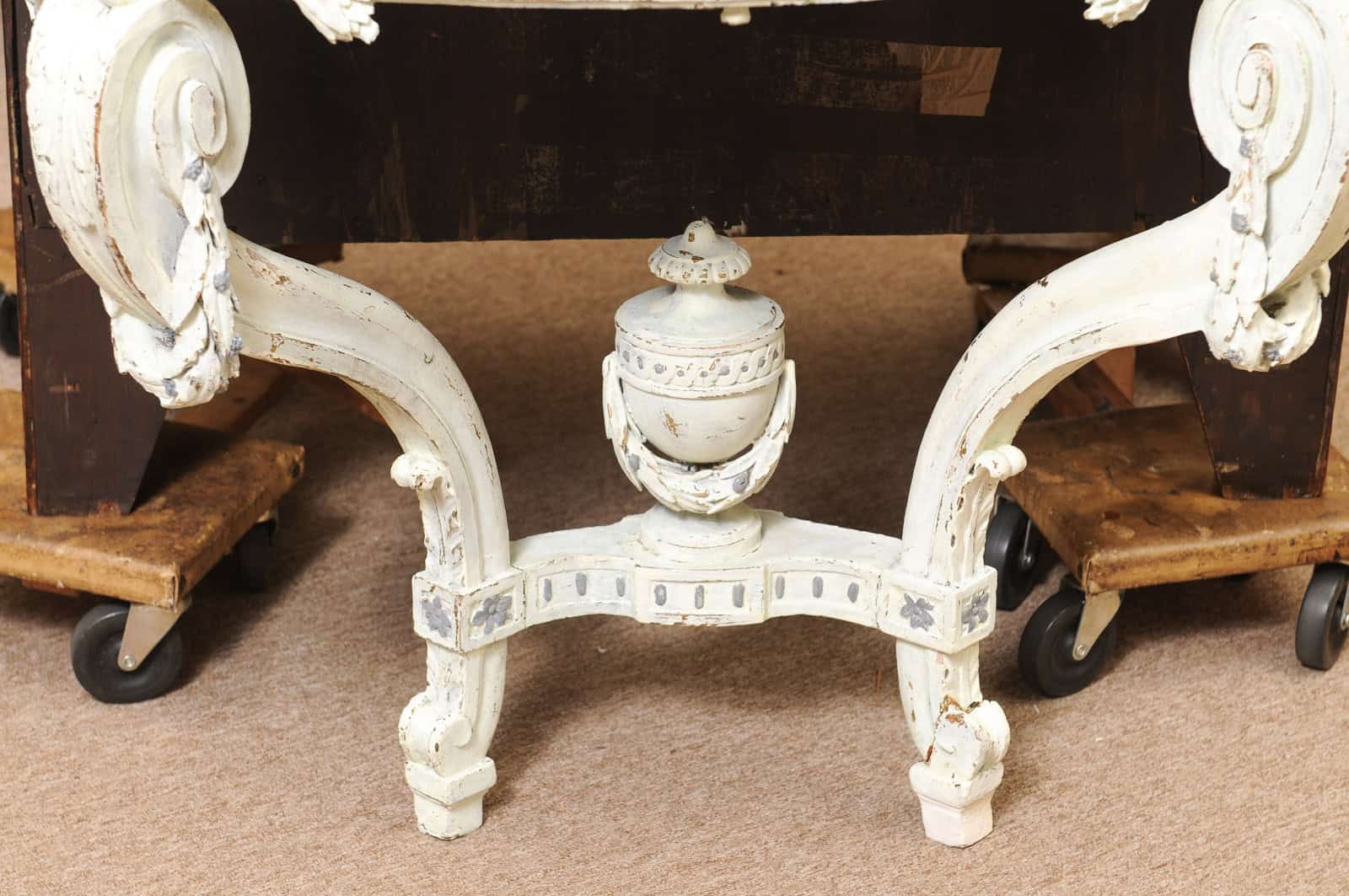 19th Century French Louis Style Green Painted Wall Mounted Console with Marble Top - Image 7