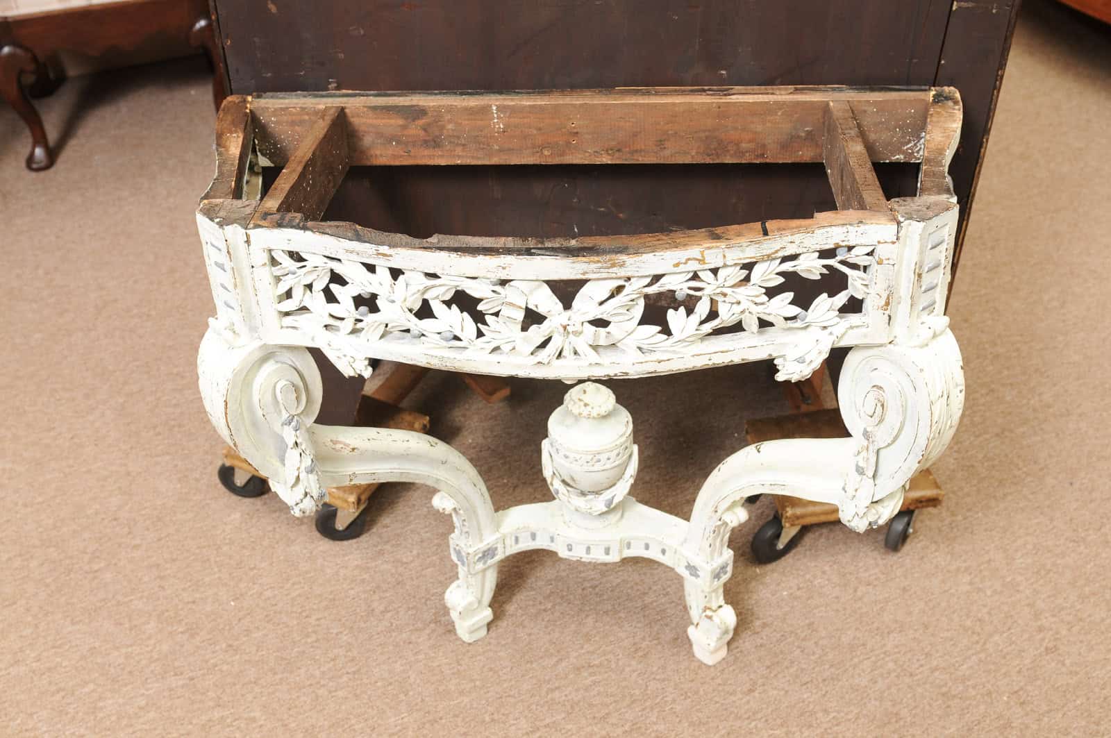 19th Century French Louis Style Green Painted Wall Mounted Console with Marble Top - Image 12