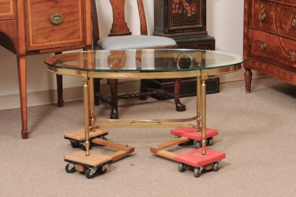 Italian Oval Brass & Glass Coffee Table with Mirror Detail, 20th Century - Image 13