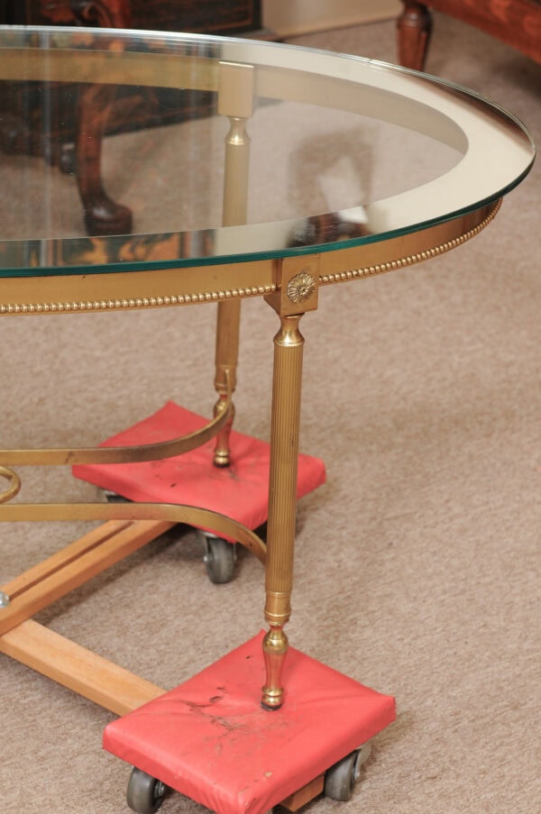 Italian Oval Brass & Glass Coffee Table with Mirror Detail, 20th Century - Image 14