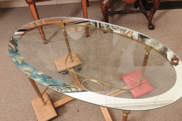 Italian Oval Brass & Glass Coffee Table with Mirror Detail, 20th Century - Image 16