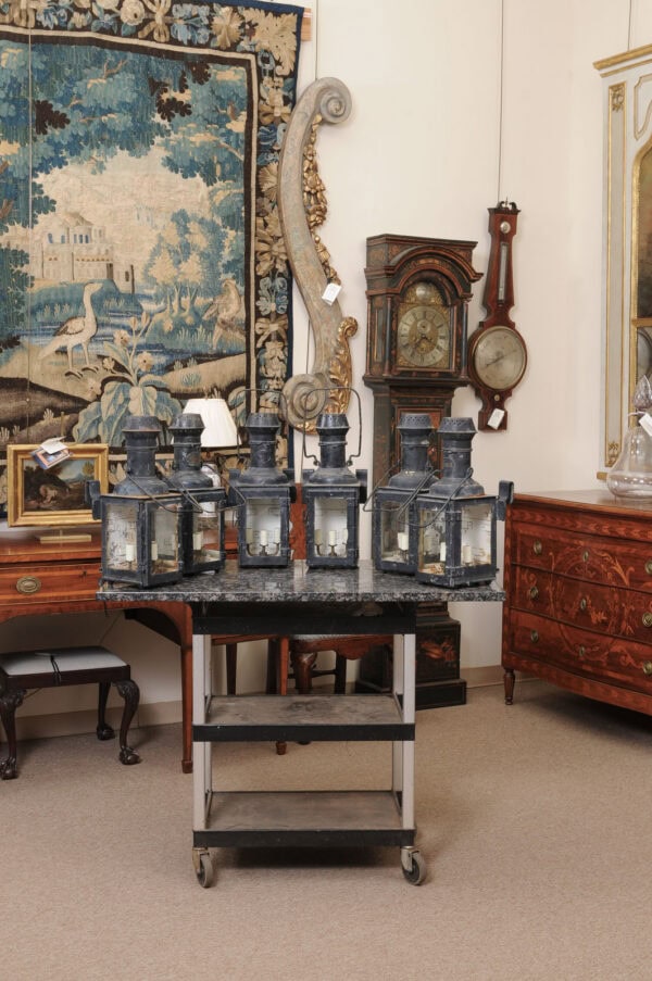 Set of 6 Black Metal Lanterns Wall Mounted, Ca. 1900. PRICE PER PAIR. - Image 14
