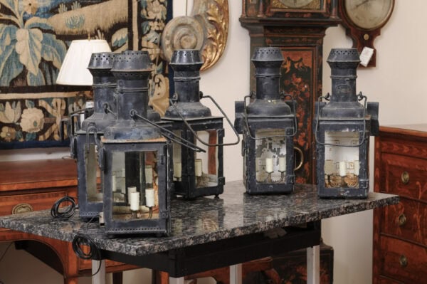 Set of 6 Black Metal Lanterns Wall Mounted, Ca. 1900. PRICE PER PAIR. - Image 15