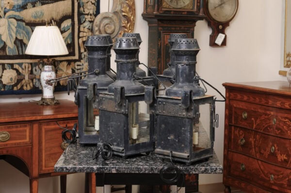 Set of 6 Black Metal Lanterns Wall Mounted, Ca. 1900. PRICE PER PAIR. - Image 16