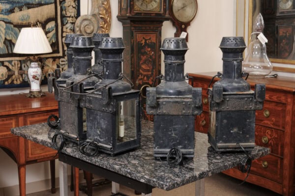 Set of 6 Black Metal Lanterns Wall Mounted, Ca. 1900. PRICE PER PAIR. - Image 18