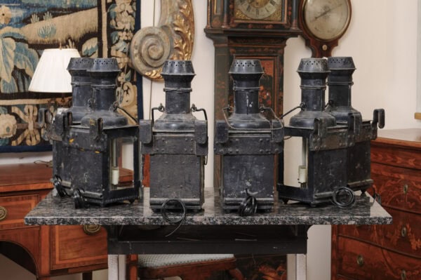 Set of 6 Black Metal Lanterns Wall Mounted, Ca. 1900. PRICE PER PAIR. - Image 19