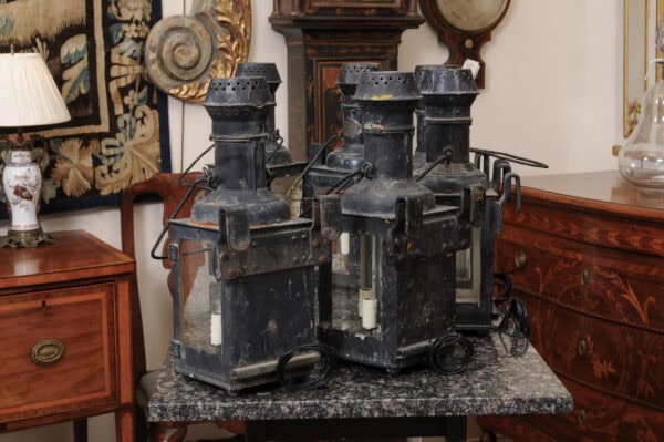 Set of 6 Black Metal Lanterns Wall Mounted, Ca. 1900. PRICE PER PAIR. - Image 21