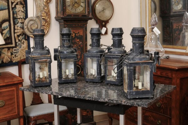 Set of 6 Black Metal Lanterns Wall Mounted, Ca. 1900. PRICE PER PAIR. - Image 22