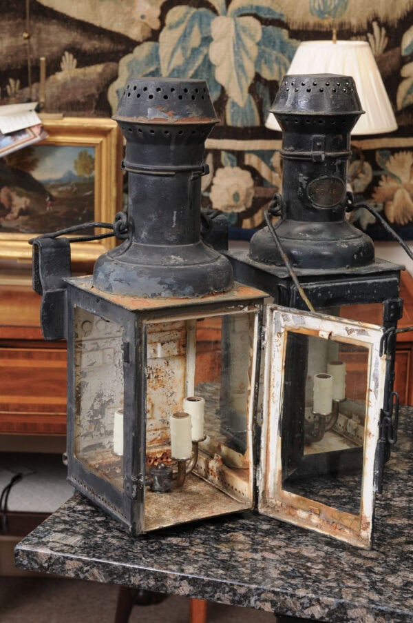 Set of 6 Black Metal Lanterns Wall Mounted, Ca. 1900. PRICE PER PAIR. - Image 23