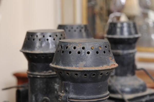 Set of 6 Black Metal Lanterns Wall Mounted, Ca. 1900. PRICE PER PAIR. - Image 25