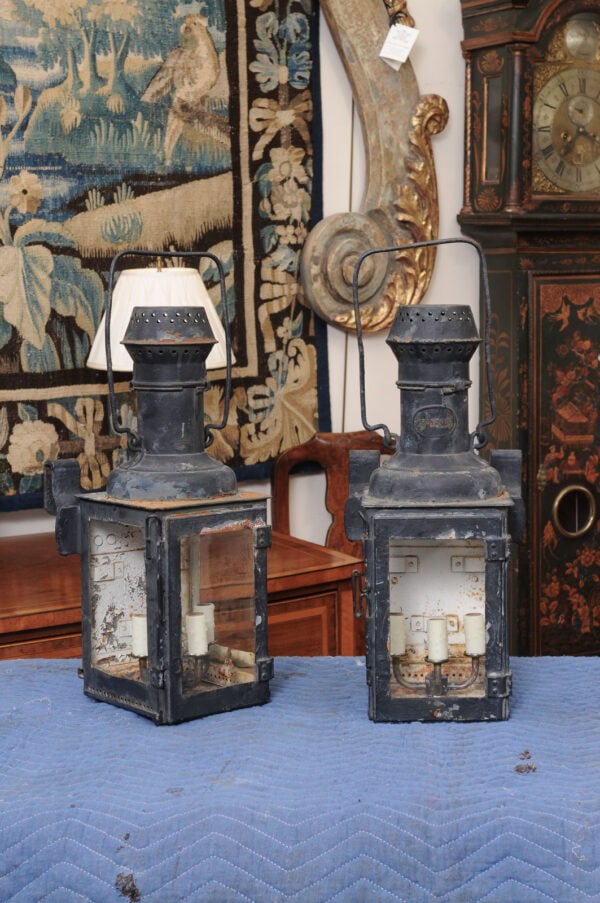 Set of 6 Black Metal Lanterns Wall Mounted, Ca. 1900. PRICE PER PAIR. - Image 26