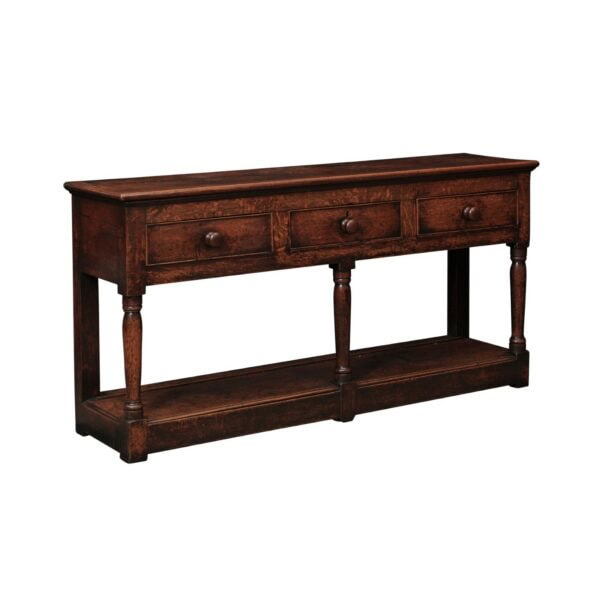 19th Century English Oak Dresser Base / Server with 3 Drawers with Wood Knobs & Plinth Base - Image 2