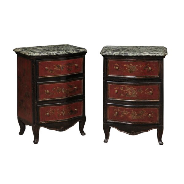 Pair of 18th Century Continental Chinoiserie Decorated Commodini with Green Marble Tops - Image 2