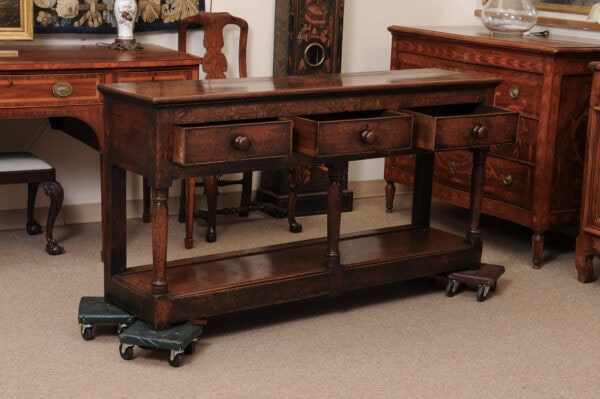 19th Century English Oak Dresser Base / Server with 3 Drawers with Wood Knobs & Plinth Base - Image 5