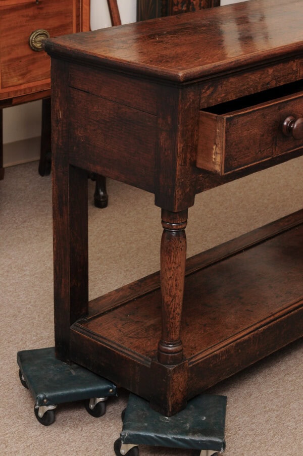 19th Century English Oak Dresser Base / Server with 3 Drawers with Wood Knobs & Plinth Base - Image 6