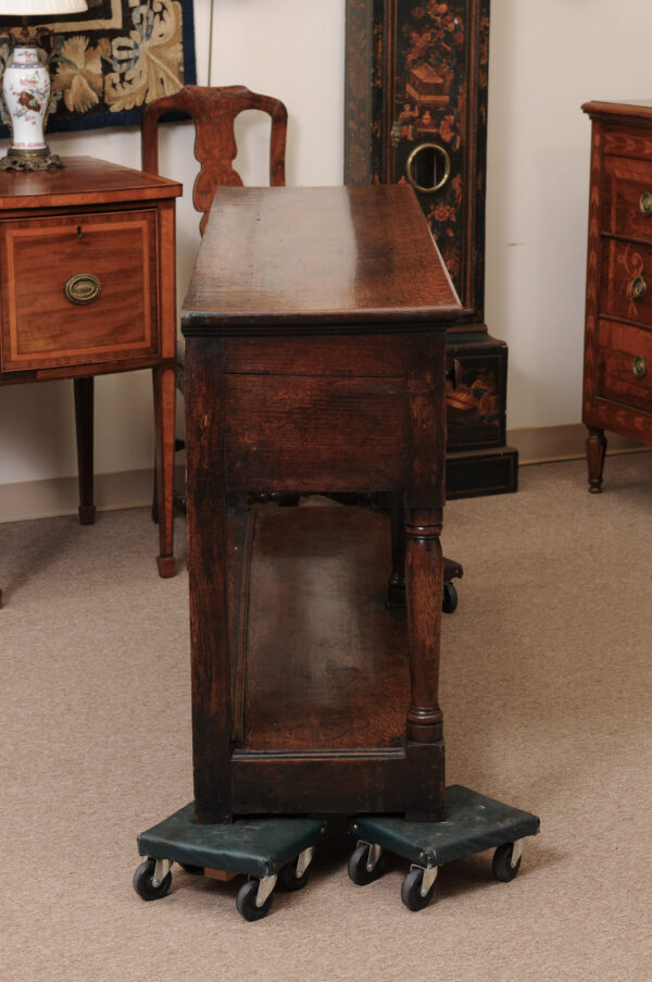 19th Century English Oak Dresser Base / Server with 3 Drawers with Wood Knobs & Plinth Base - Image 8